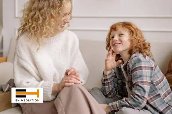 Happy mother and child after sorting child arrangements mediation Stretford