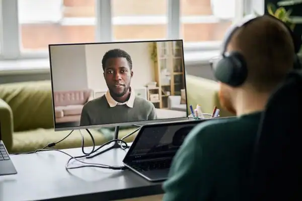 Man attending online mediation Stretford MIAMS session